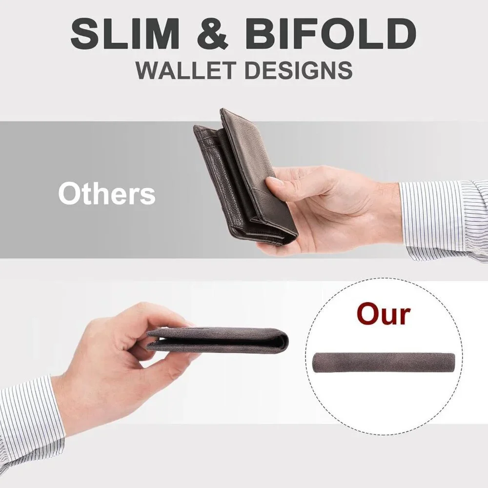 Men's Wallet Card Dark Brown Front Pocket Style Vegan Leather Bifold Designed